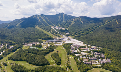 Wide angle view of mountain range